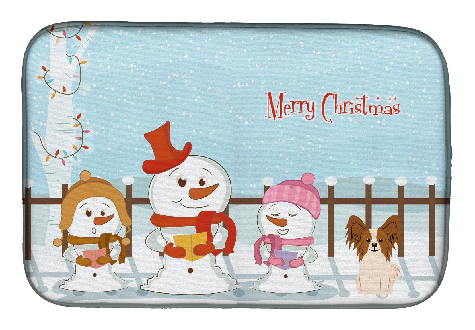 Merry Christmas Carolers Papillon Red White Dish Drying Mat BB2409DDM  the-store.com.