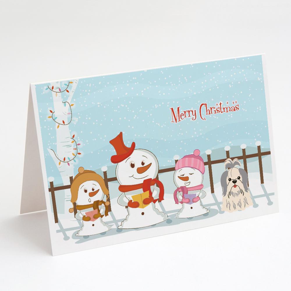 Buy this Merry Christmas Carolers Shih Tzu Silver White Greeting Cards and Envelopes Pack of 8