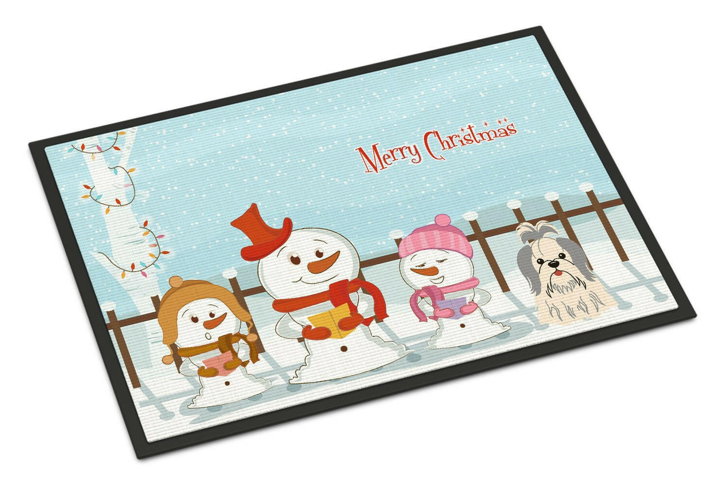 Merry Christmas Carolers Shih Tzu Silver White Indoor or Outdoor Mat 24x36 BB2416JMAT - the-store.com