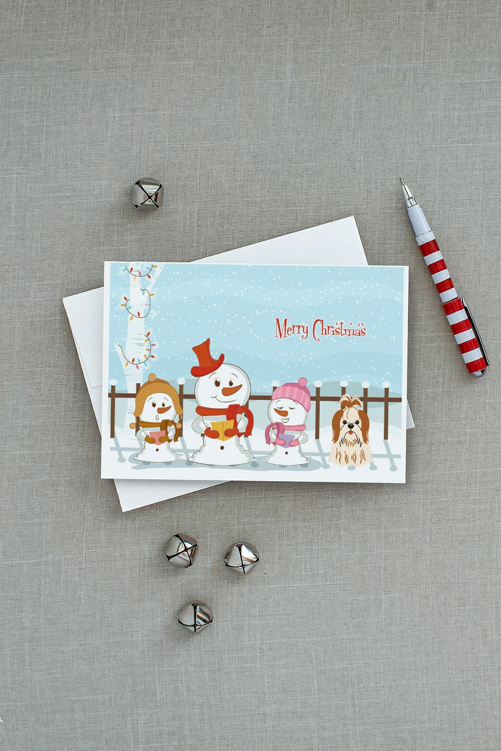 Merry Christmas Carolers Shih Tzu Red White Greeting Cards and Envelopes Pack of 8 - the-store.com
