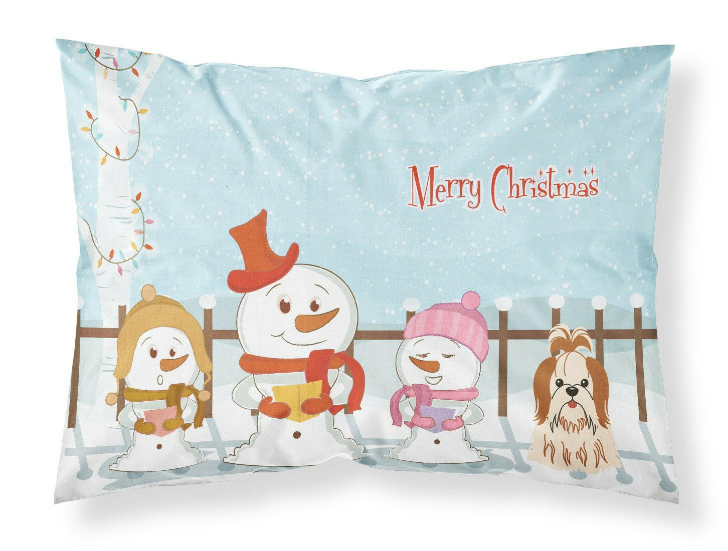 Merry Christmas Carolers Shih Tzu Red White Fabric Standard Pillowcase BB2418PILLOWCASE by Caroline's Treasures