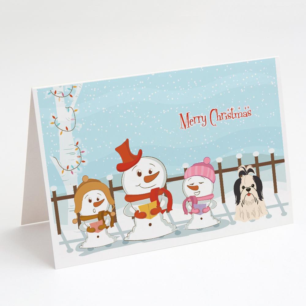 Buy this Merry Christmas Carolers Shih Tzu Black White Greeting Cards and Envelopes Pack of 8