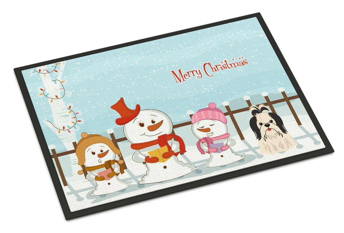 Merry Christmas Carolers Shih Tzu Black White Indoor or Outdoor Mat 18x27 BB2419MAT - the-store.com