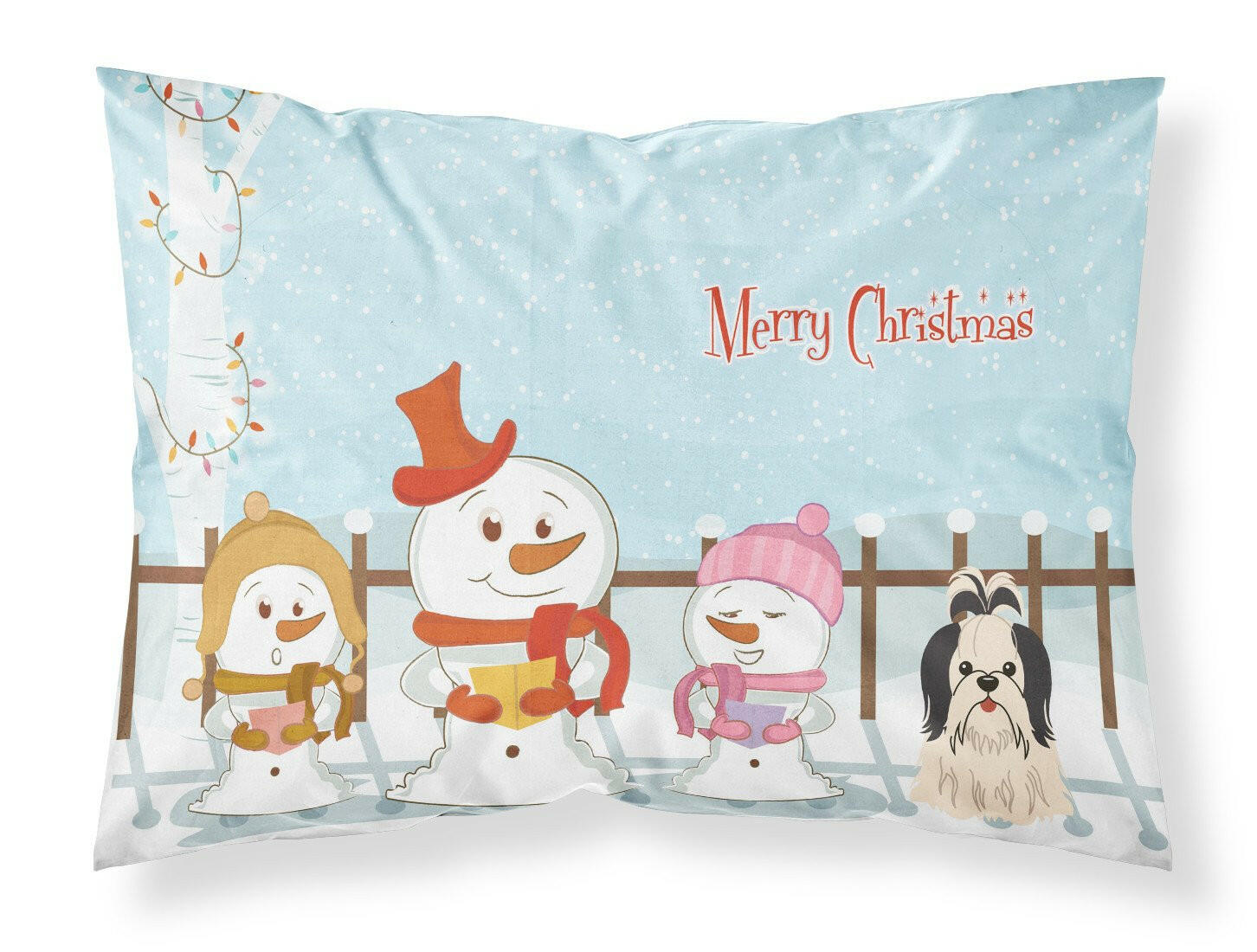 Merry Christmas Carolers Shih Tzu Black White Fabric Standard Pillowcase BB2419PILLOWCASE by Caroline's Treasures