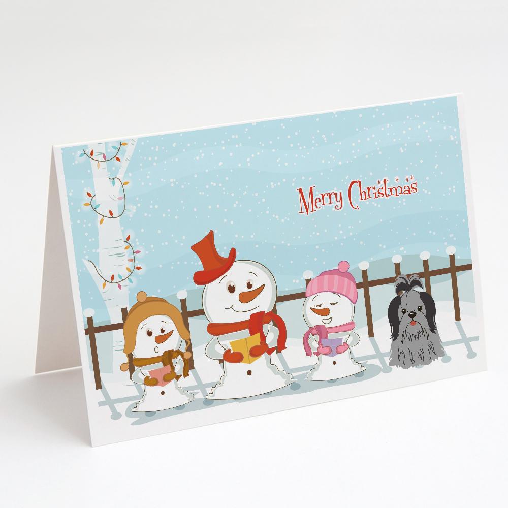 Buy this Merry Christmas Carolers Shih Tzu Black Silver Greeting Cards and Envelopes Pack of 8