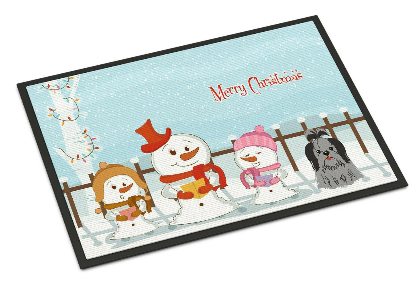 Merry Christmas Carolers Shih Tzu Black Silver Indoor or Outdoor Mat 18x27 BB2420MAT - the-store.com