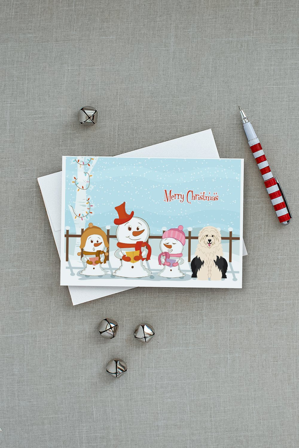 Merry Christmas Carolers Old English Sheepdog Greeting Cards and Envelopes Pack of 8 - the-store.com