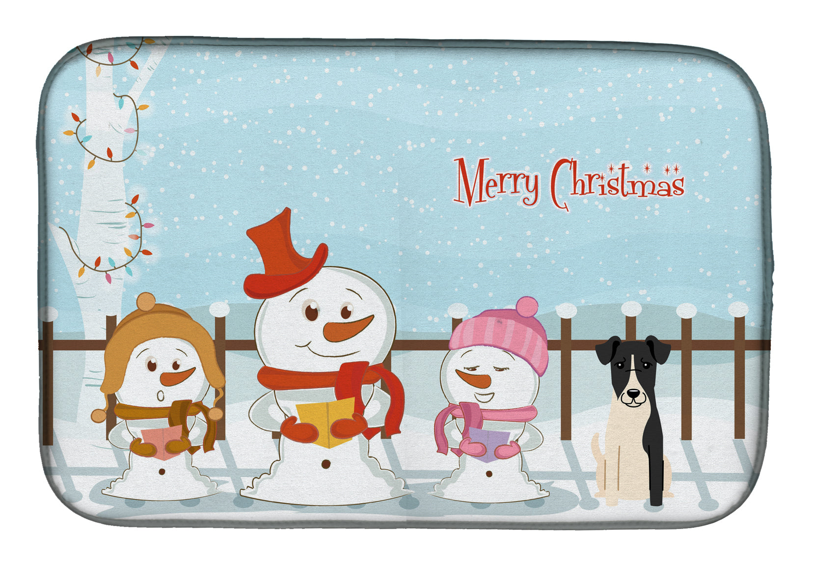 Merry Christmas Carolers Smooth Fox Terrier Dish Drying Mat BB2429DDM  the-store.com.