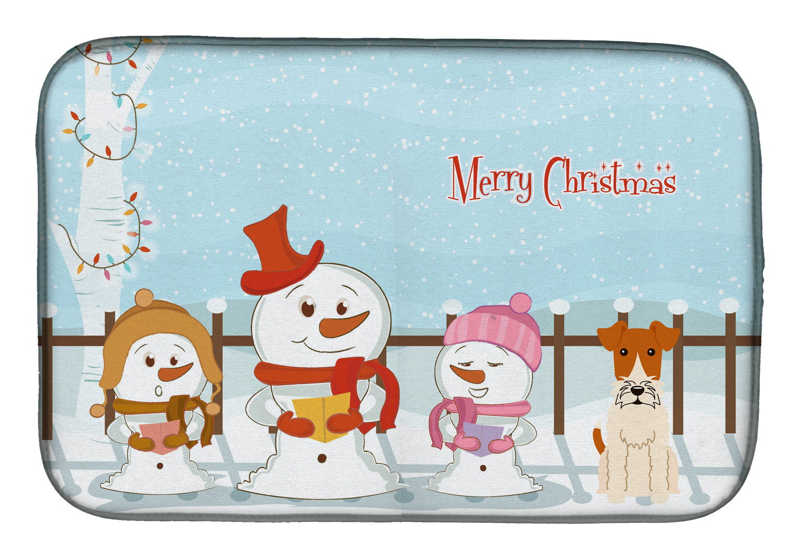 Merry Christmas Carolers Wire Fox Terrier Dish Drying Mat BB2432DDM  the-store.com.