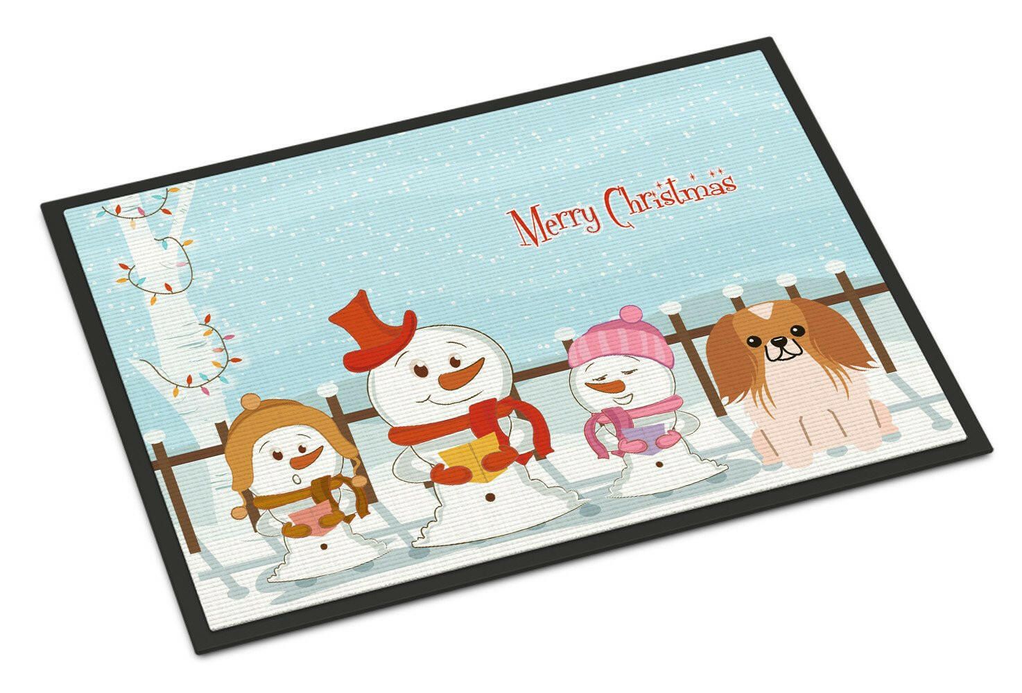 Merry Christmas Carolers Pekingnese Red White Indoor or Outdoor Mat 18x27 BB2434MAT - the-store.com
