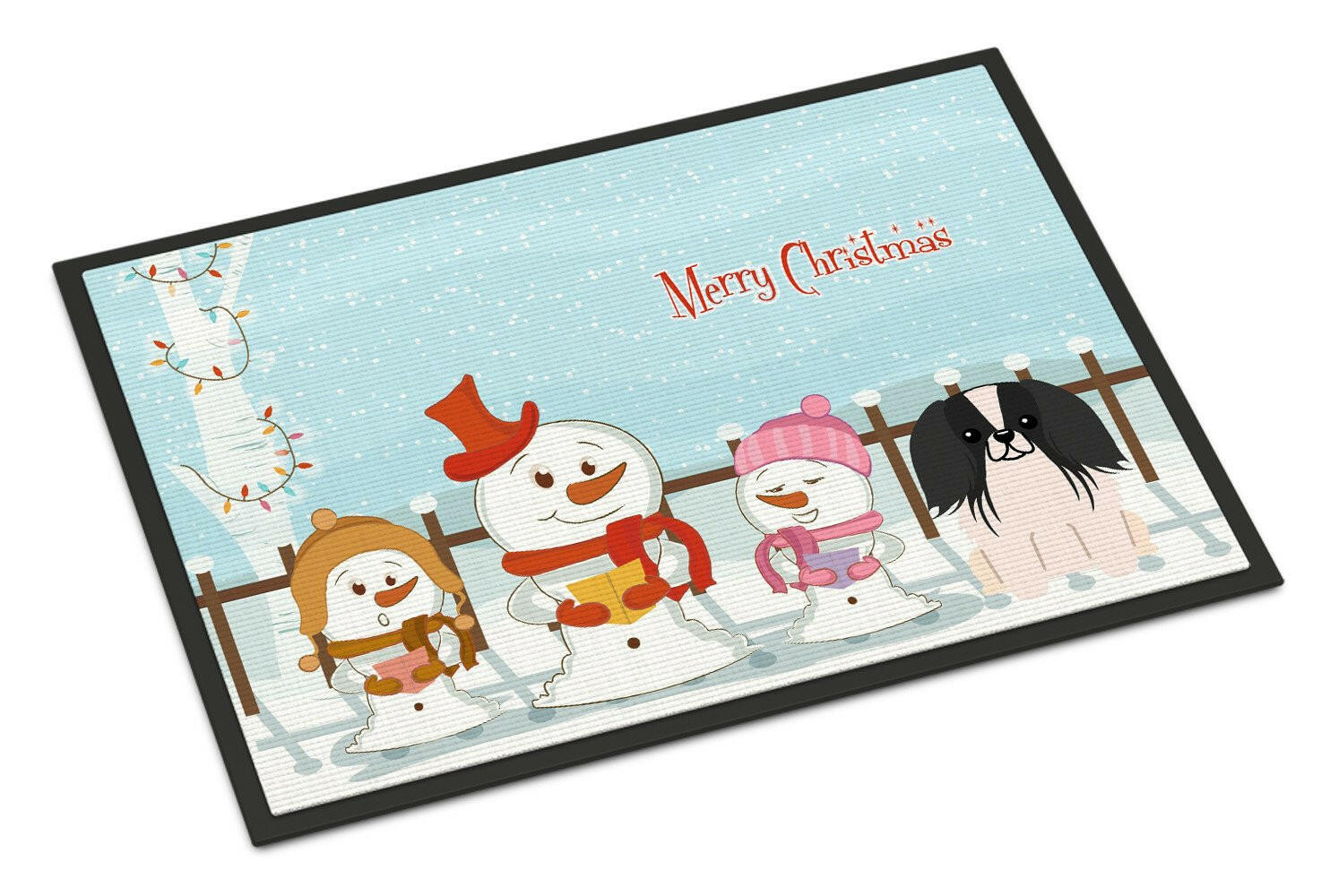 Merry Christmas Carolers Pekingnese Black White Indoor or Outdoor Mat 18x27 BB2436MAT - the-store.com