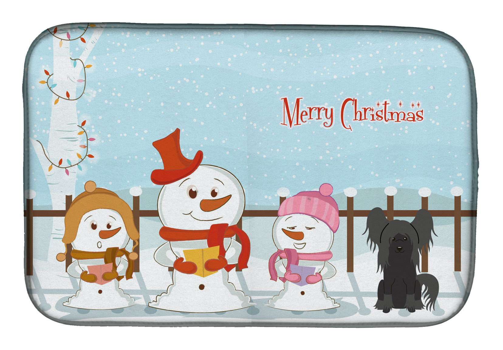Merry Christmas Carolers Chinese Crested Black Dish Drying Mat BB2443DDM  the-store.com.
