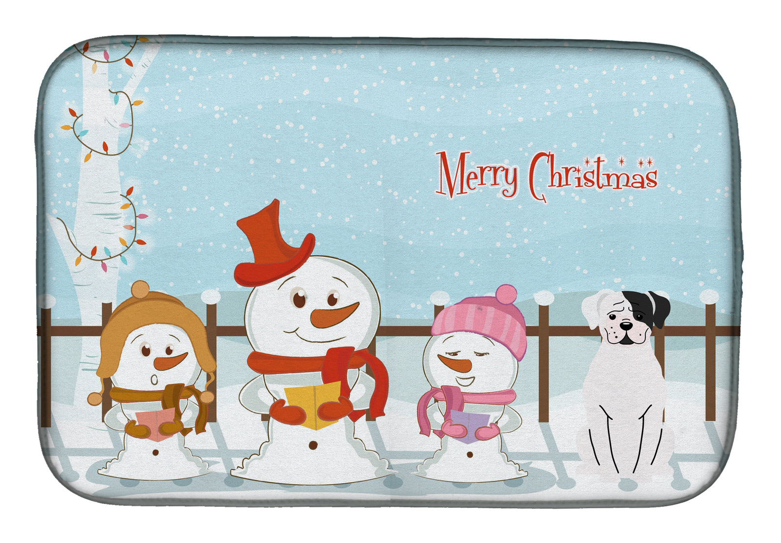 Merry Christmas Carolers White Boxer Cooper Dish Drying Mat BB2445DDM  the-store.com.