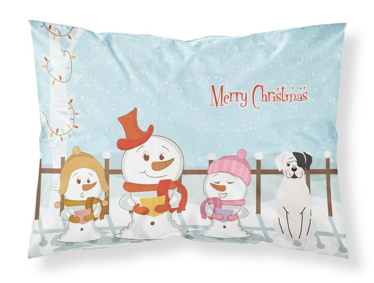 Merry Christmas Carolers White Boxer Cooper Fabric Standard Pillowcase BB2445PILLOWCASE by Caroline&#39;s Treasures