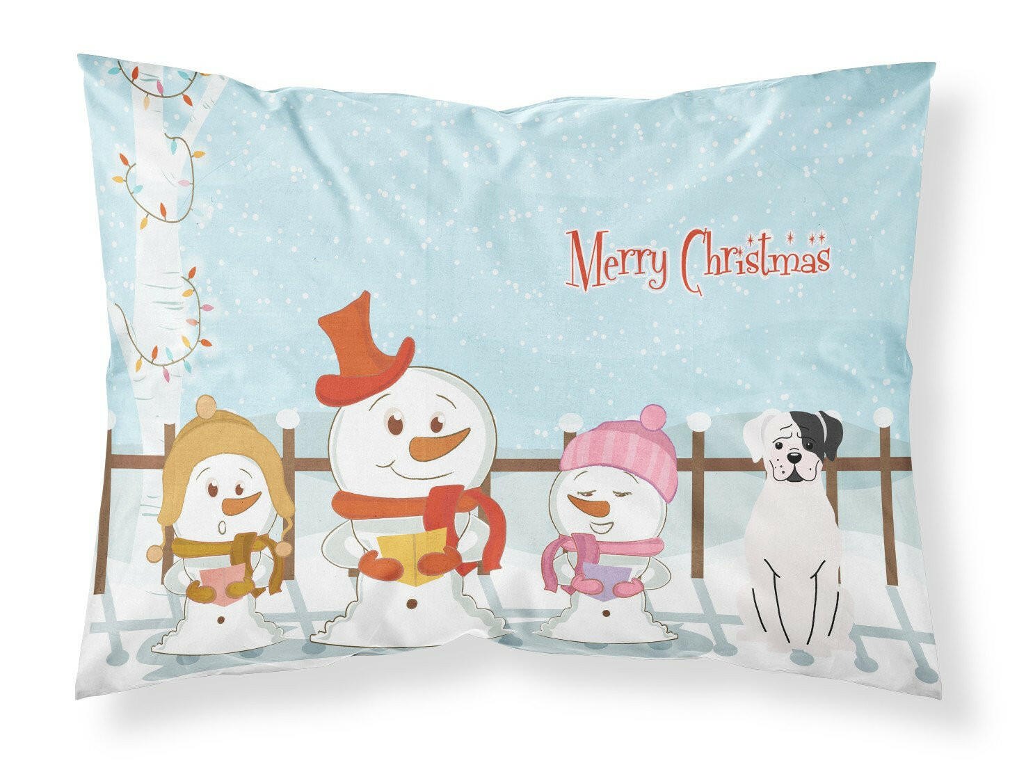 Merry Christmas Carolers White Boxer Cooper Fabric Standard Pillowcase BB2445PILLOWCASE by Caroline's Treasures