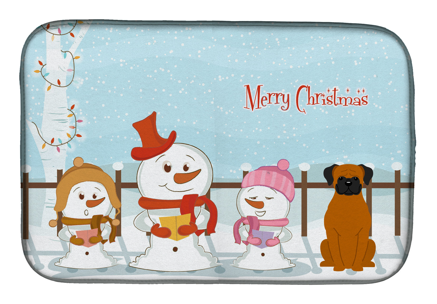 Merry Christmas Carolers Fawn Boxer Dish Drying Mat BB2446DDM  the-store.com.