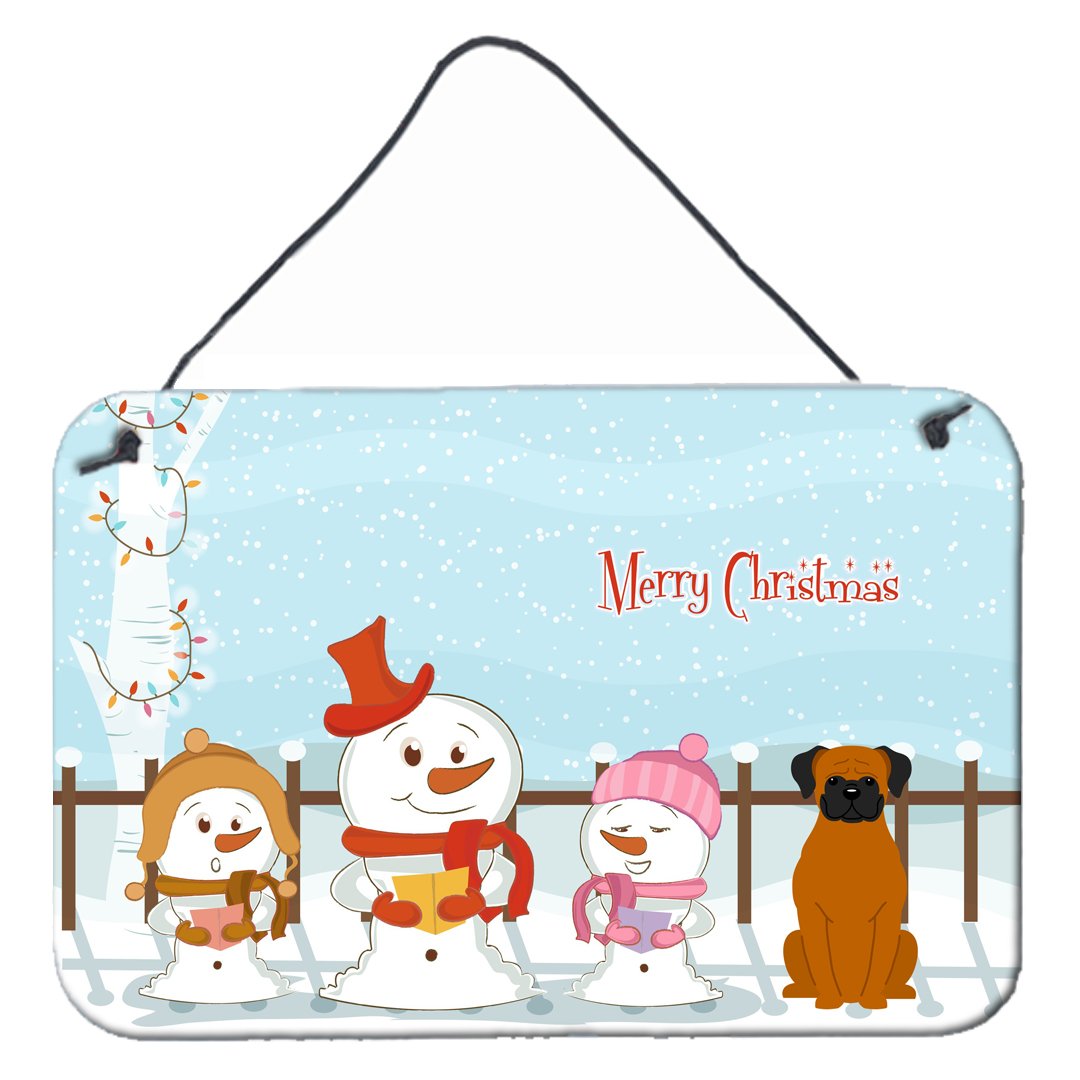 Merry Christmas Carolers Fawn Boxer Wall or Door Hanging Prints BB2446DS812 by Caroline&#39;s Treasures