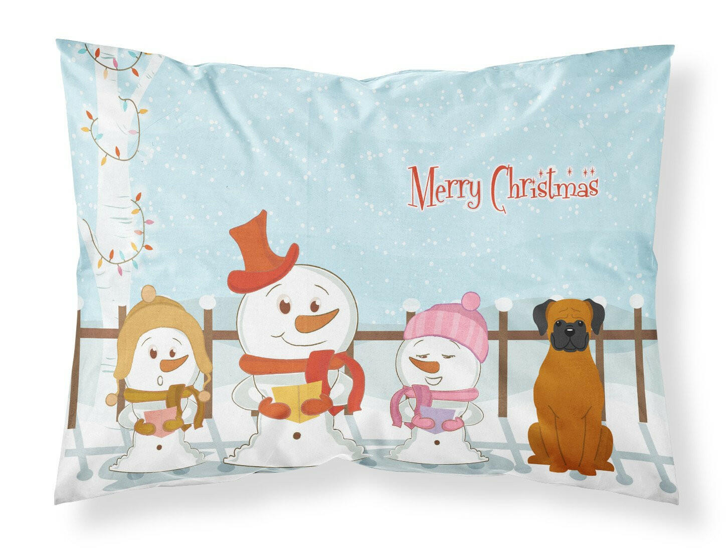 Merry Christmas Carolers Fawn Boxer Fabric Standard Pillowcase BB2446PILLOWCASE by Caroline's Treasures