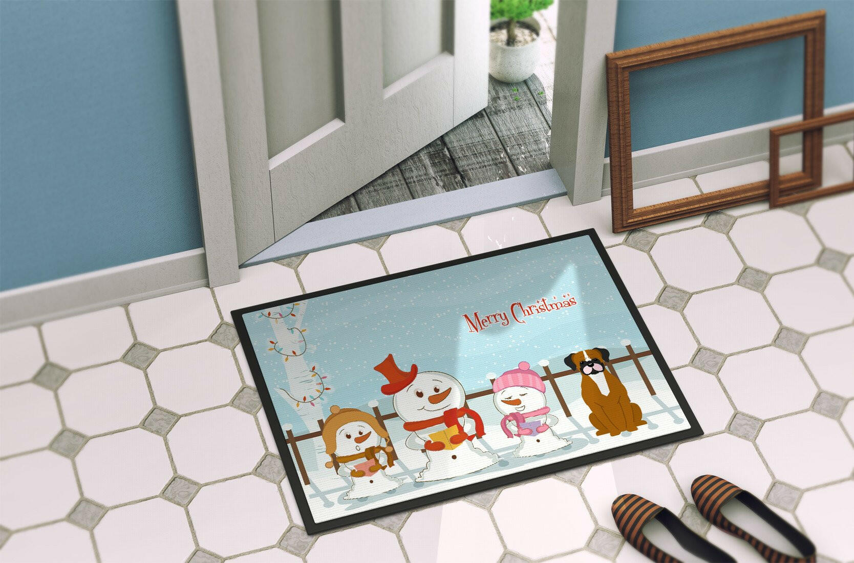 Merry Christmas Carolers Flashy Fawn Boxer Indoor or Outdoor Mat 24x36 BB2447JMAT - the-store.com