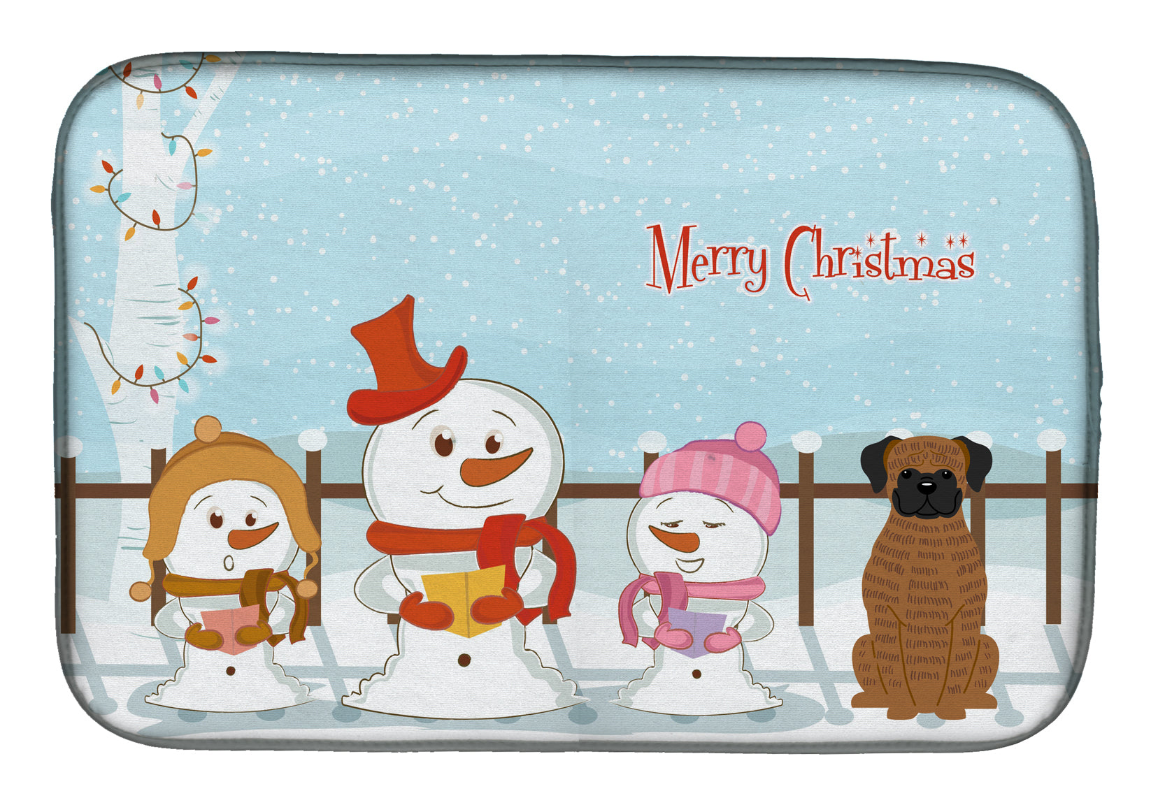 Merry Christmas Carolers Brindle Boxer Dish Drying Mat BB2448DDM  the-store.com.