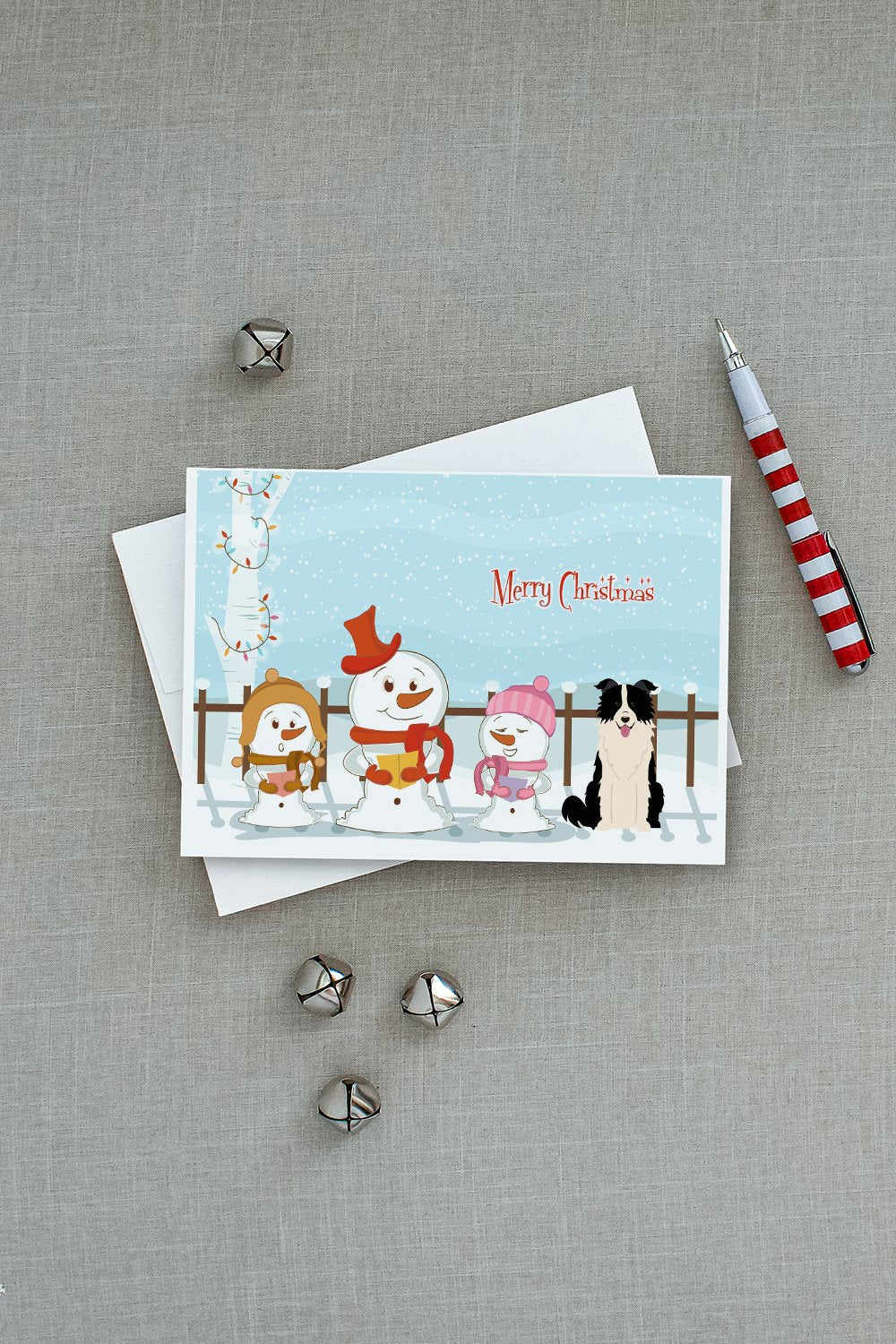 Merry Christmas Carolers Border Collie Black White Greeting Cards and Envelopes Pack of 8 - the-store.com