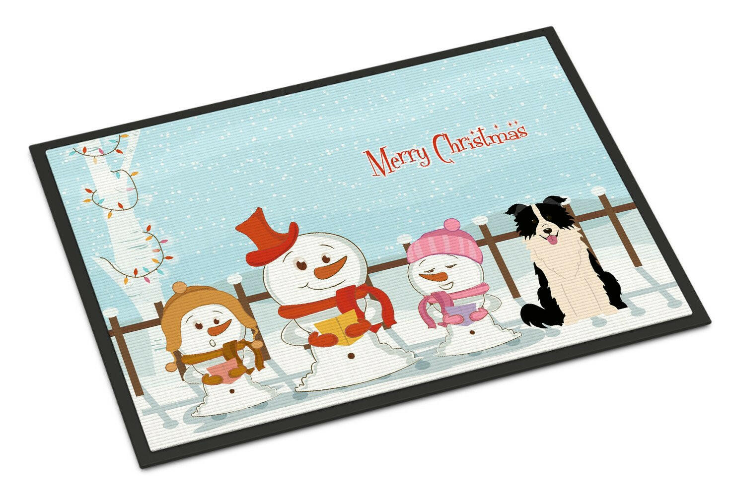 Merry Christmas Carolers Border Collie Black White Indoor or Outdoor Mat 24x36 BB2449JMAT - the-store.com
