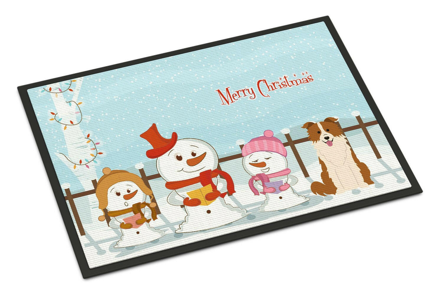 Merry Christmas Carolers Border Collie Red White Indoor or Outdoor Mat 24x36 BB2450JMAT - the-store.com