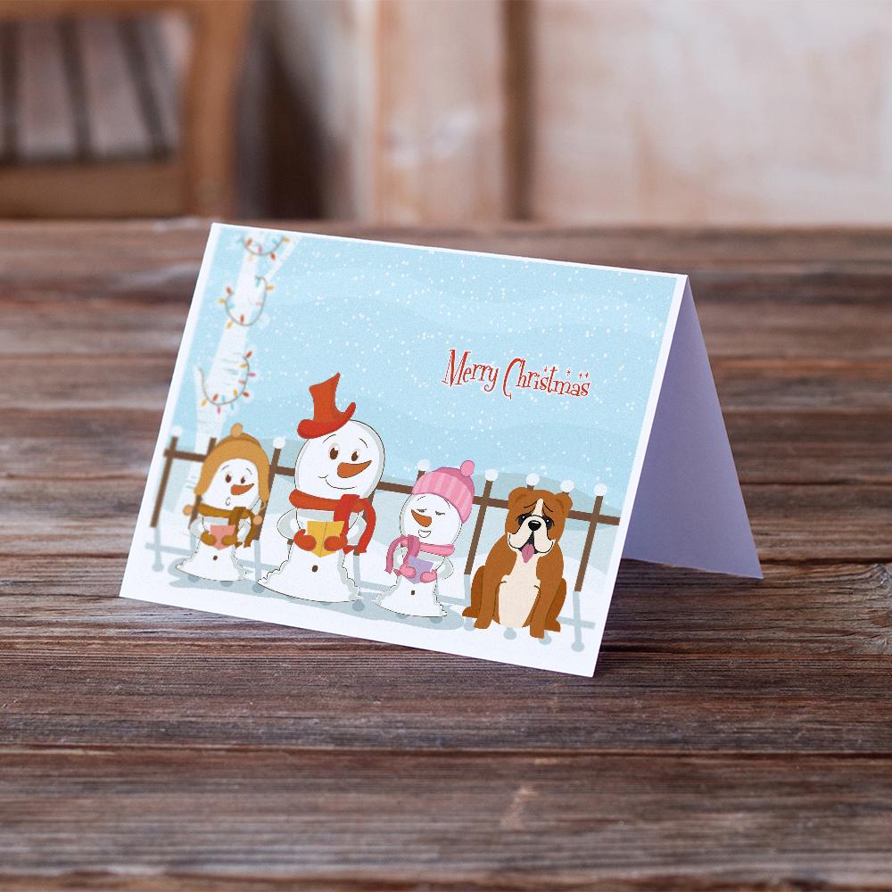 Merry Christmas Carolers English Bulldog Red White Greeting Cards and Envelopes Pack of 8 - the-store.com