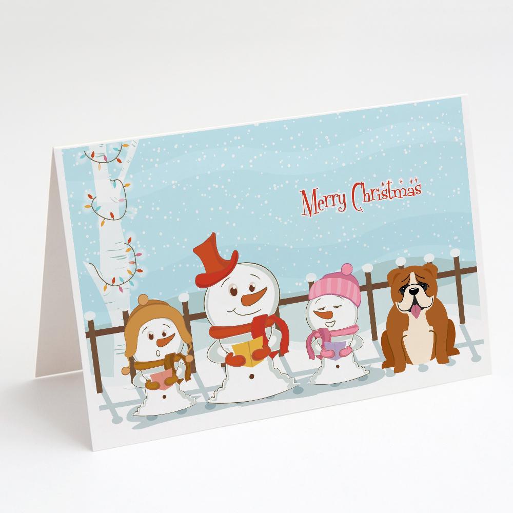 Buy this Merry Christmas Carolers English Bulldog Red White Greeting Cards and Envelopes Pack of 8