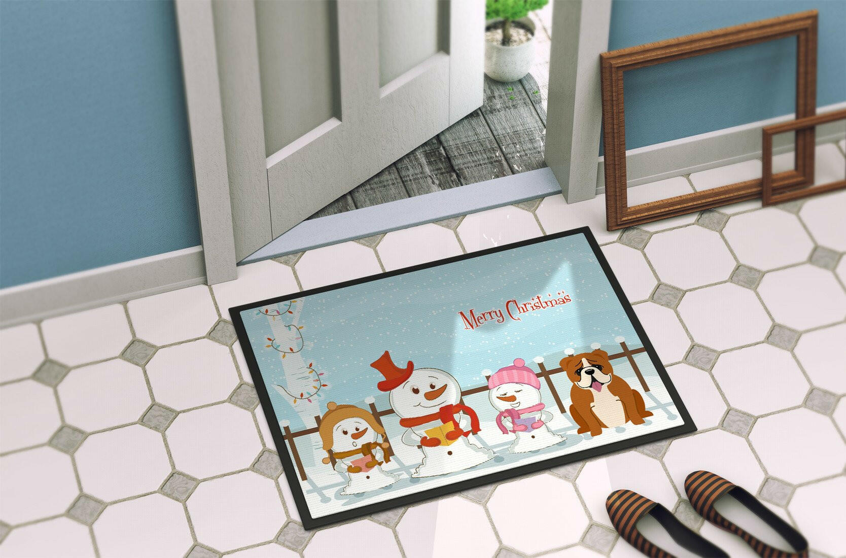 Merry Christmas Carolers English Bulldog Red White Indoor or Outdoor Mat 24x36 BB2451JMAT - the-store.com