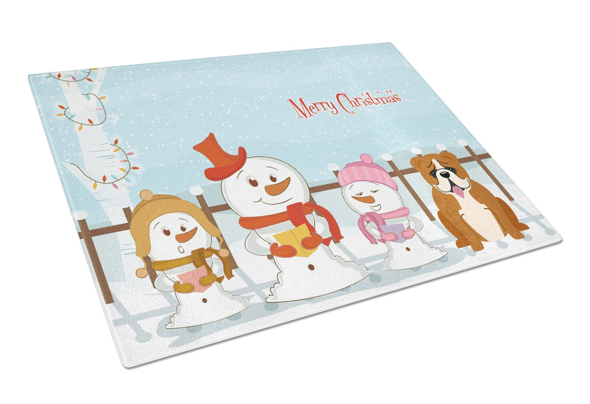 Merry Christmas Carolers English Bulldog Red White Glass Cutting Board Large BB2451LCB by Caroline&#39;s Treasures