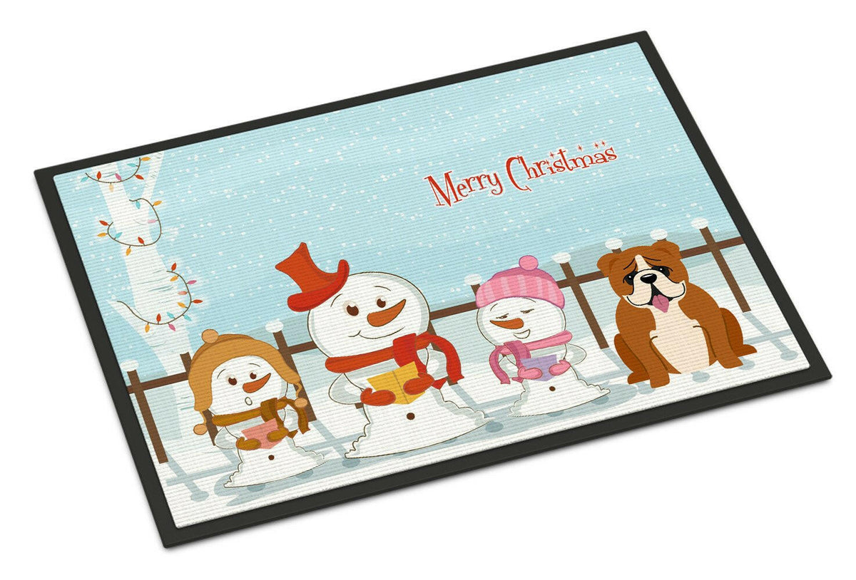 Merry Christmas Carolers English Bulldog Red White Indoor or Outdoor Mat 18x27 BB2451MAT - the-store.com