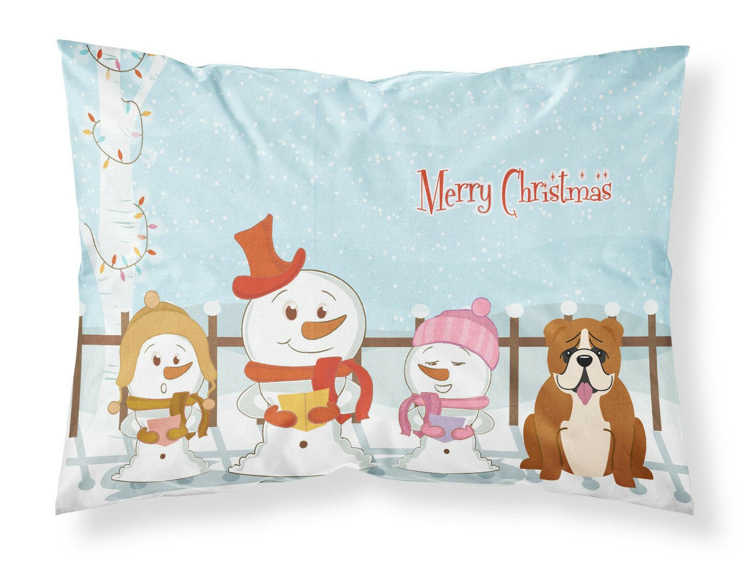 Merry Christmas Carolers English Bulldog Red White Fabric Standard Pillowcase BB2451PILLOWCASE by Caroline's Treasures