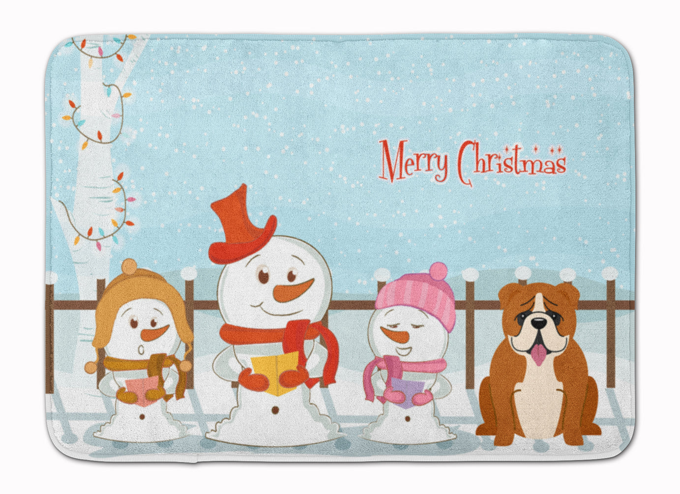Merry Christmas Carolers English Bulldog Red White Machine Washable Memory Foam Mat BB2451RUG - the-store.com