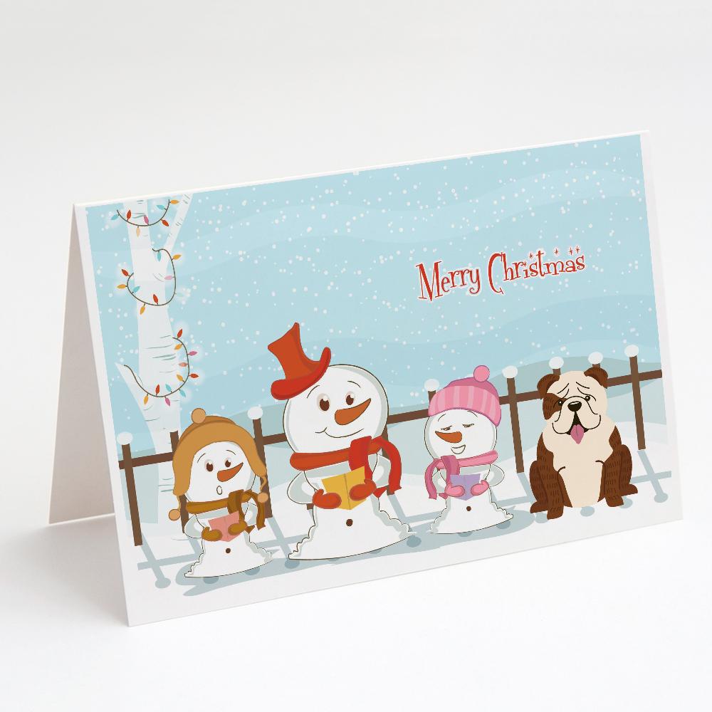 Buy this Merry Christmas Carolers English Bulldog Brindle White Greeting Cards and Envelopes Pack of 8