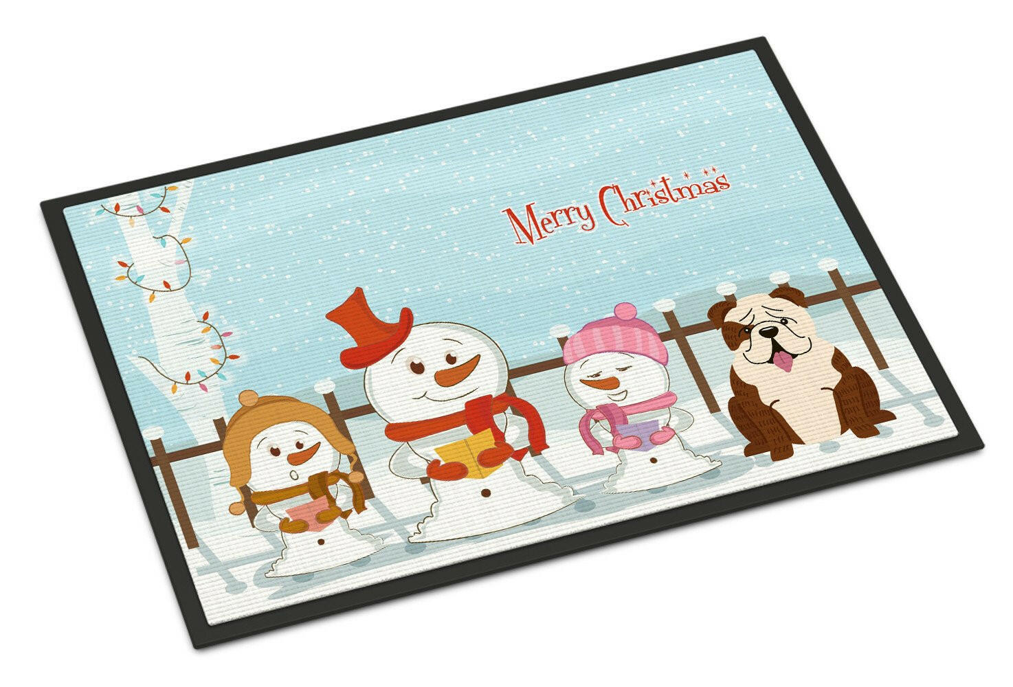 Merry Christmas Carolers English Bulldog Brindle White Indoor or Outdoor Mat 24x36 BB2452JMAT - the-store.com