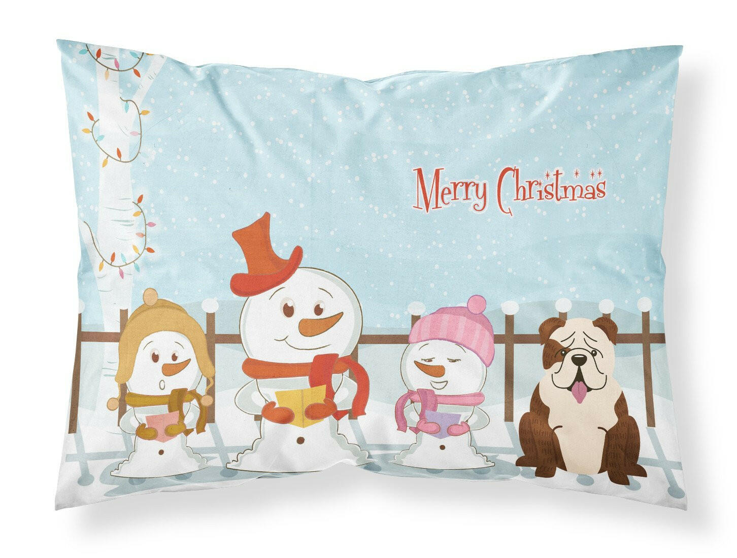 Merry Christmas Carolers English Bulldog Brindle White Fabric Standard Pillowcase BB2452PILLOWCASE by Caroline's Treasures