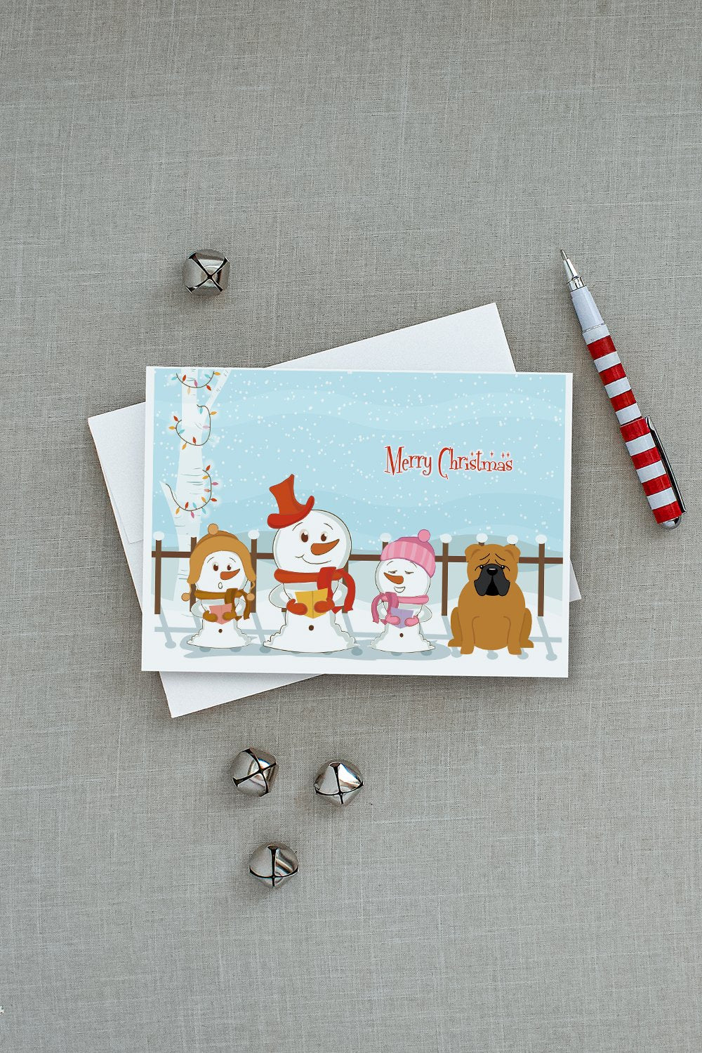 Merry Christmas Carolers English Bulldog Red Greeting Cards and Envelopes Pack of 8 - the-store.com