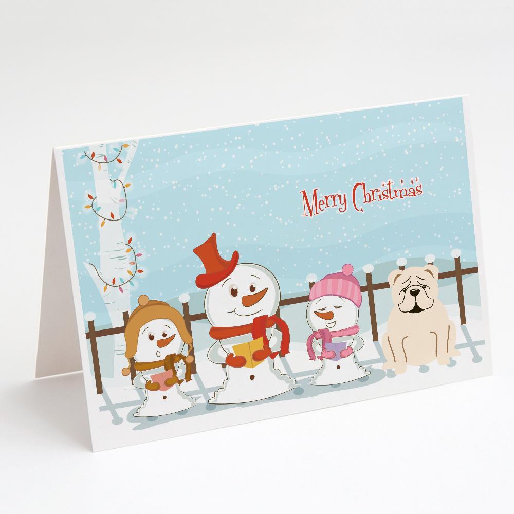 Buy this Merry Christmas Carolers English Bulldog White Greeting Cards and Envelopes Pack of 8