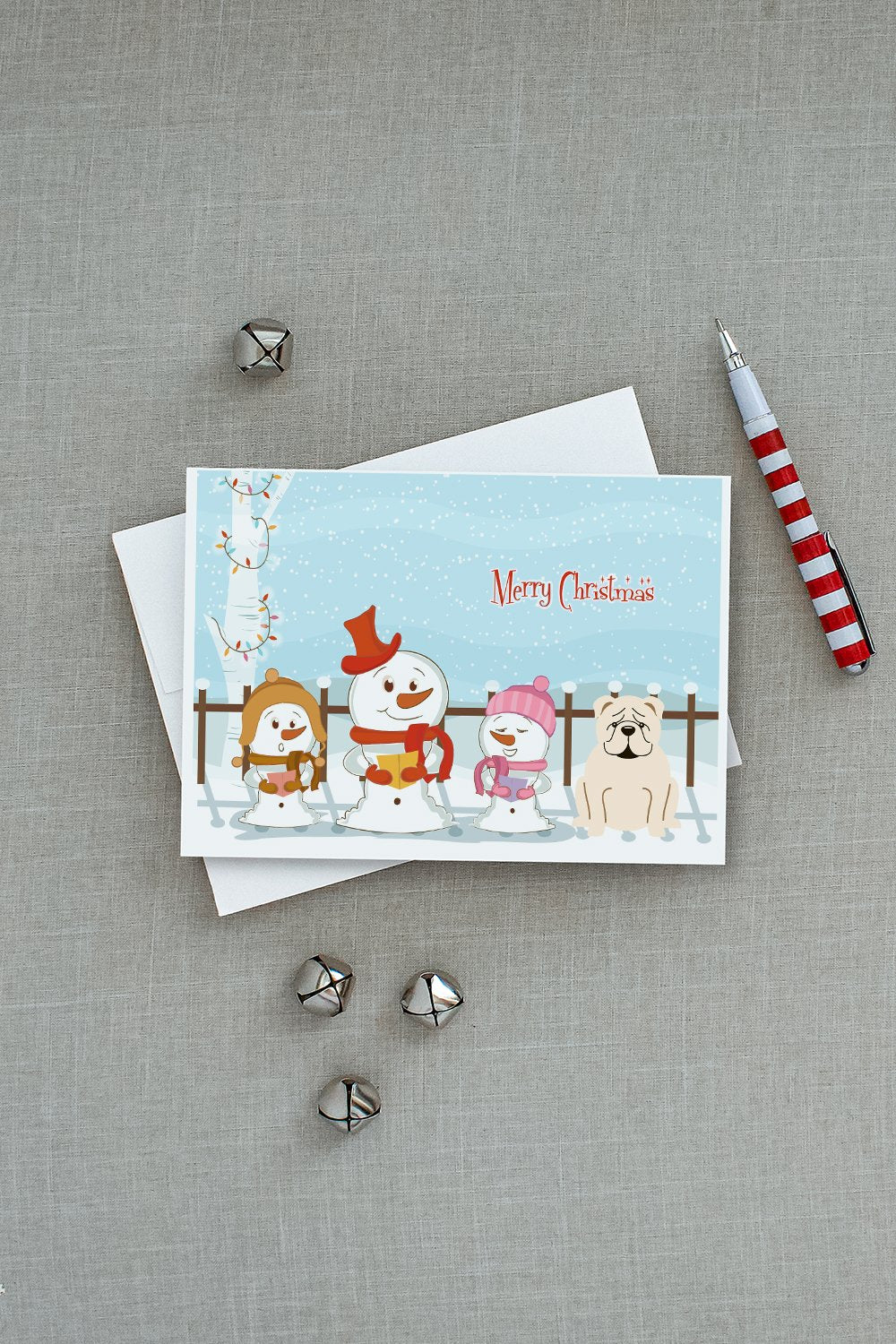 Merry Christmas Carolers English Bulldog White Greeting Cards and Envelopes Pack of 8 - the-store.com