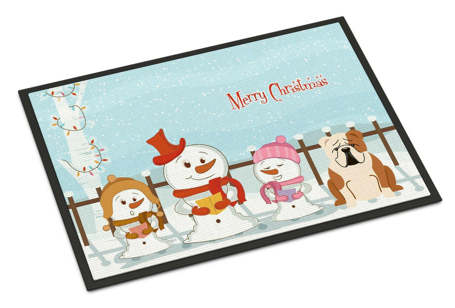 Merry Christmas Carolers English Bulldog Fawn White Indoor or Outdoor Mat 18x27 BB2456MAT - the-store.com