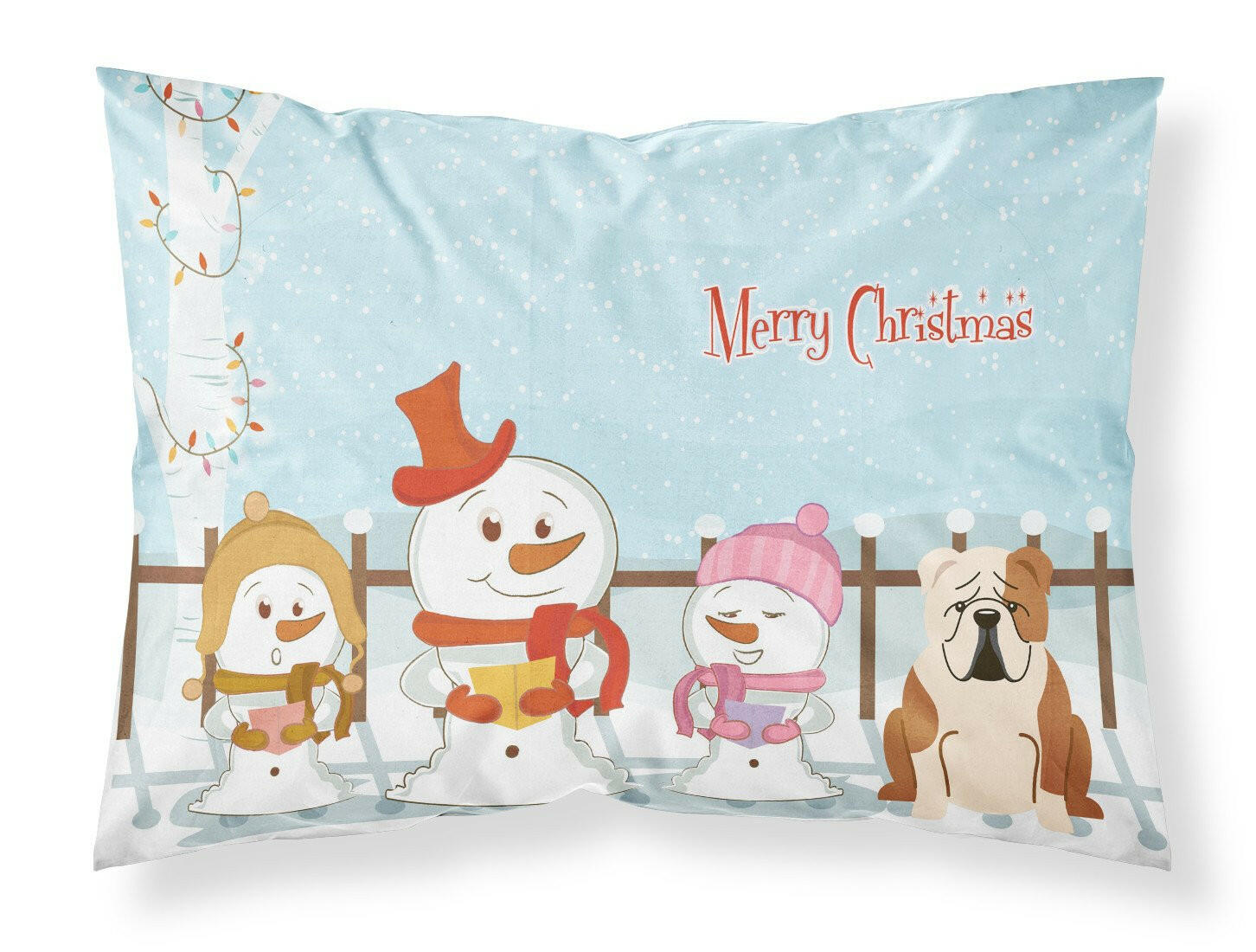 Merry Christmas Carolers English Bulldog Fawn White Fabric Standard Pillowcase BB2456PILLOWCASE by Caroline's Treasures