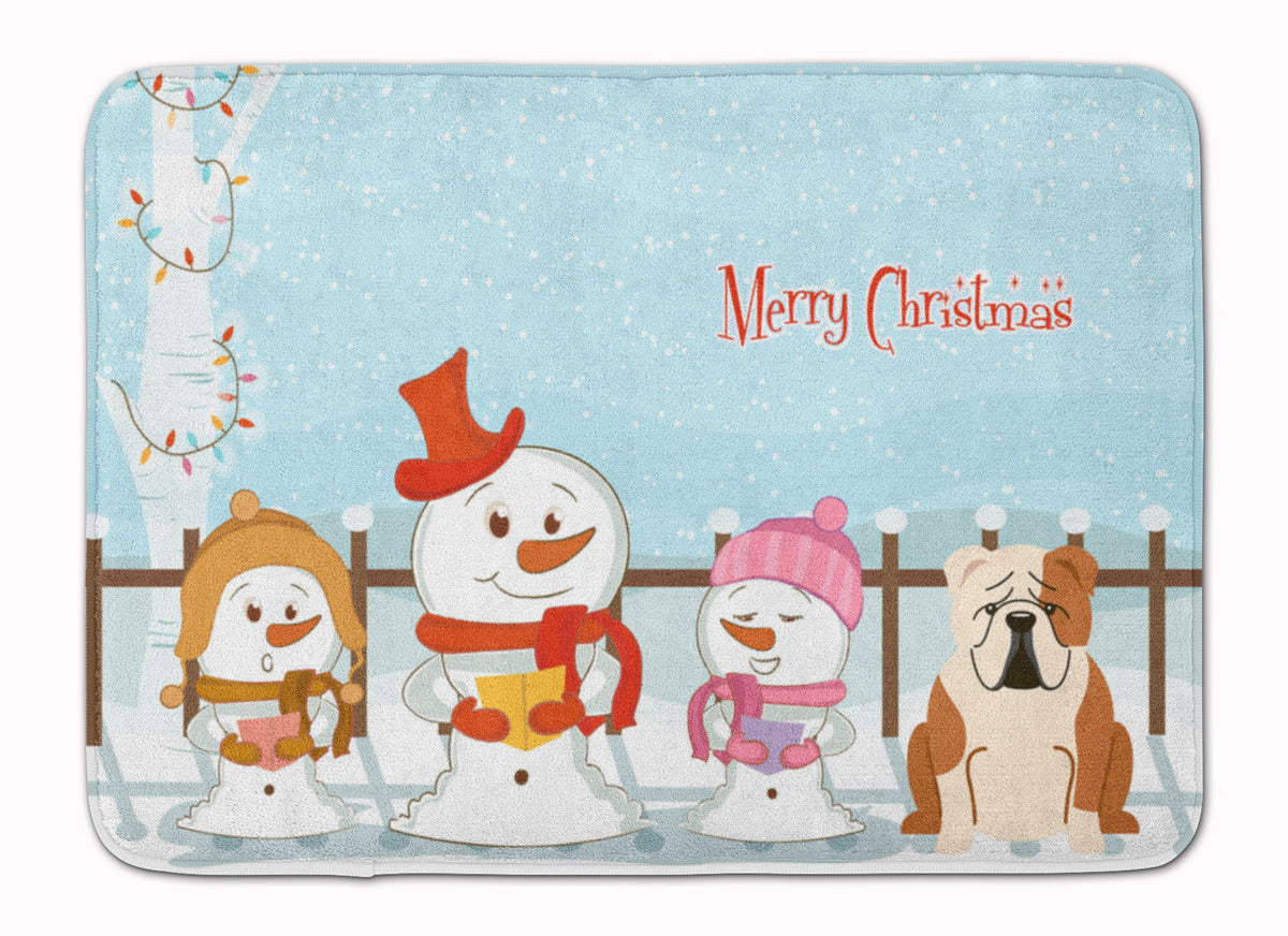 Merry Christmas Carolers English Bulldog Fawn White Machine Washable Memory Foam Mat BB2456RUG - the-store.com