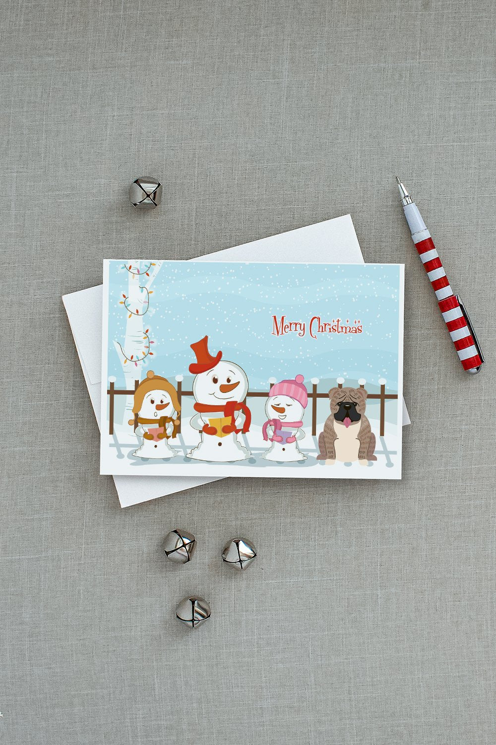 Merry Christmas Carolers English Bulldog Grey Brindle Greeting Cards and Envelopes Pack of 8 - the-store.com