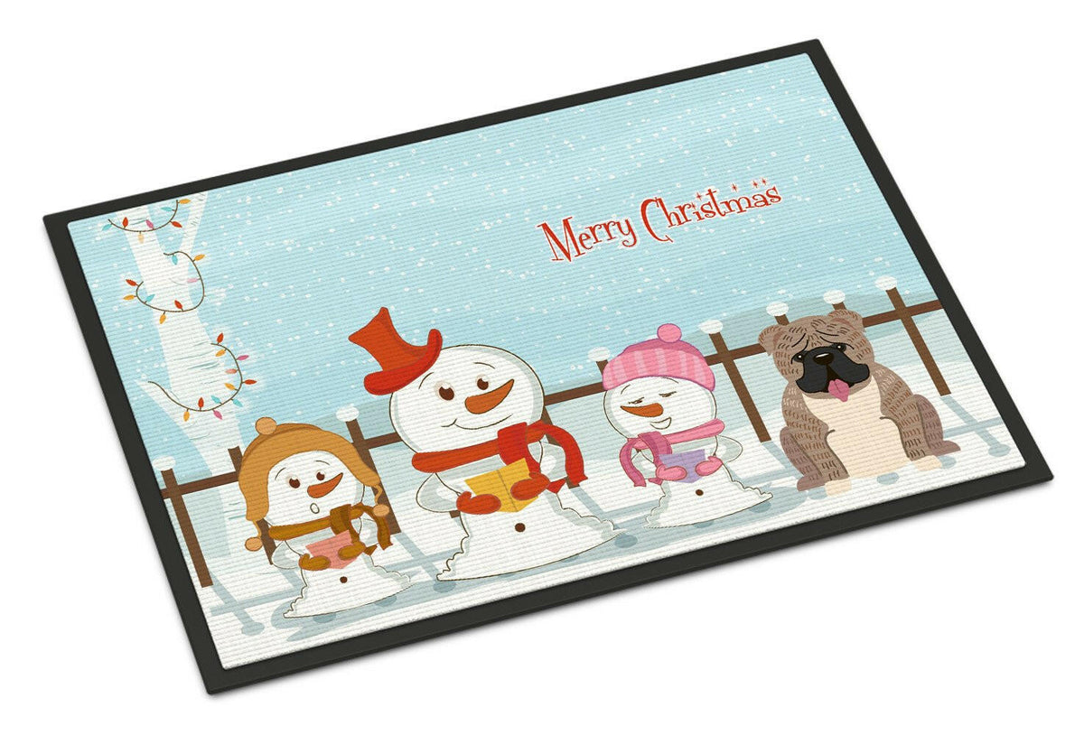 Merry Christmas Carolers English Bulldog Grey Brindle  Indoor or Outdoor Mat 18x27 BB2457MAT - the-store.com