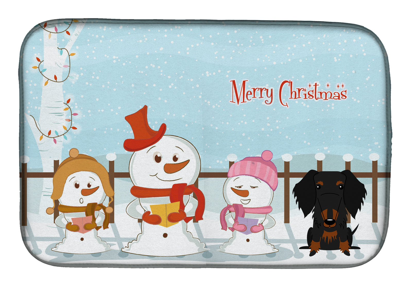 Merry Christmas Carolers Wire Haired Dachshund Black Tan Dish Drying Mat BB2458DDM  the-store.com.