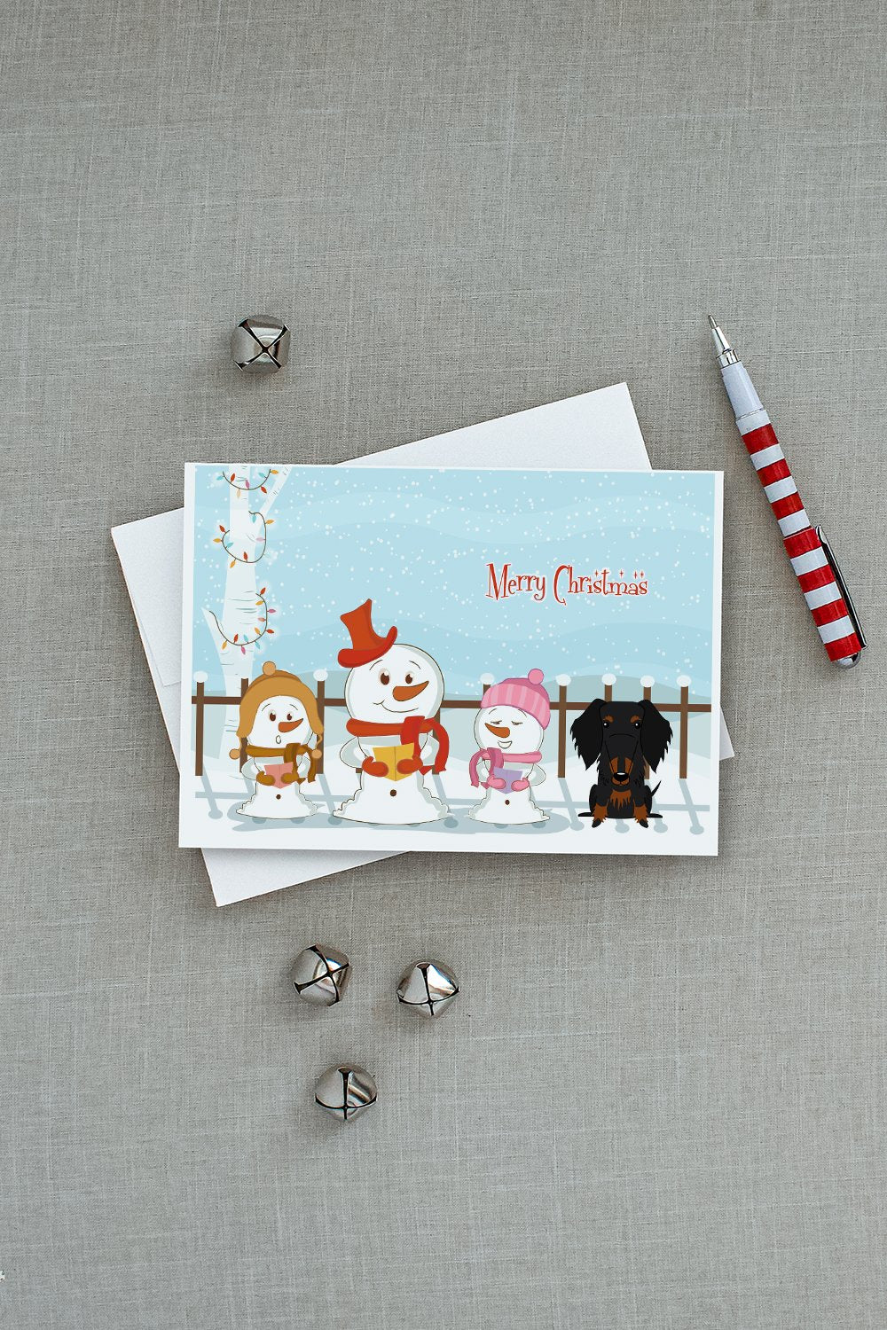 Merry Christmas Carolers Wire Haired Dachshund Black Tan Greeting Cards and Envelopes Pack of 8 - the-store.com