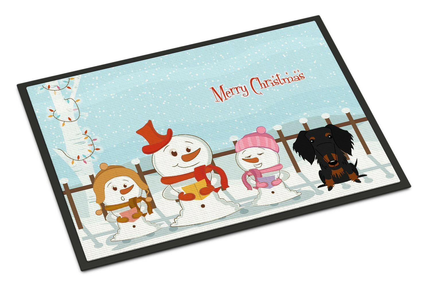 Merry Christmas Carolers Wire Haired Dachshund Black Tan Indoor or Outdoor Mat 24x36 BB2458JMAT - the-store.com