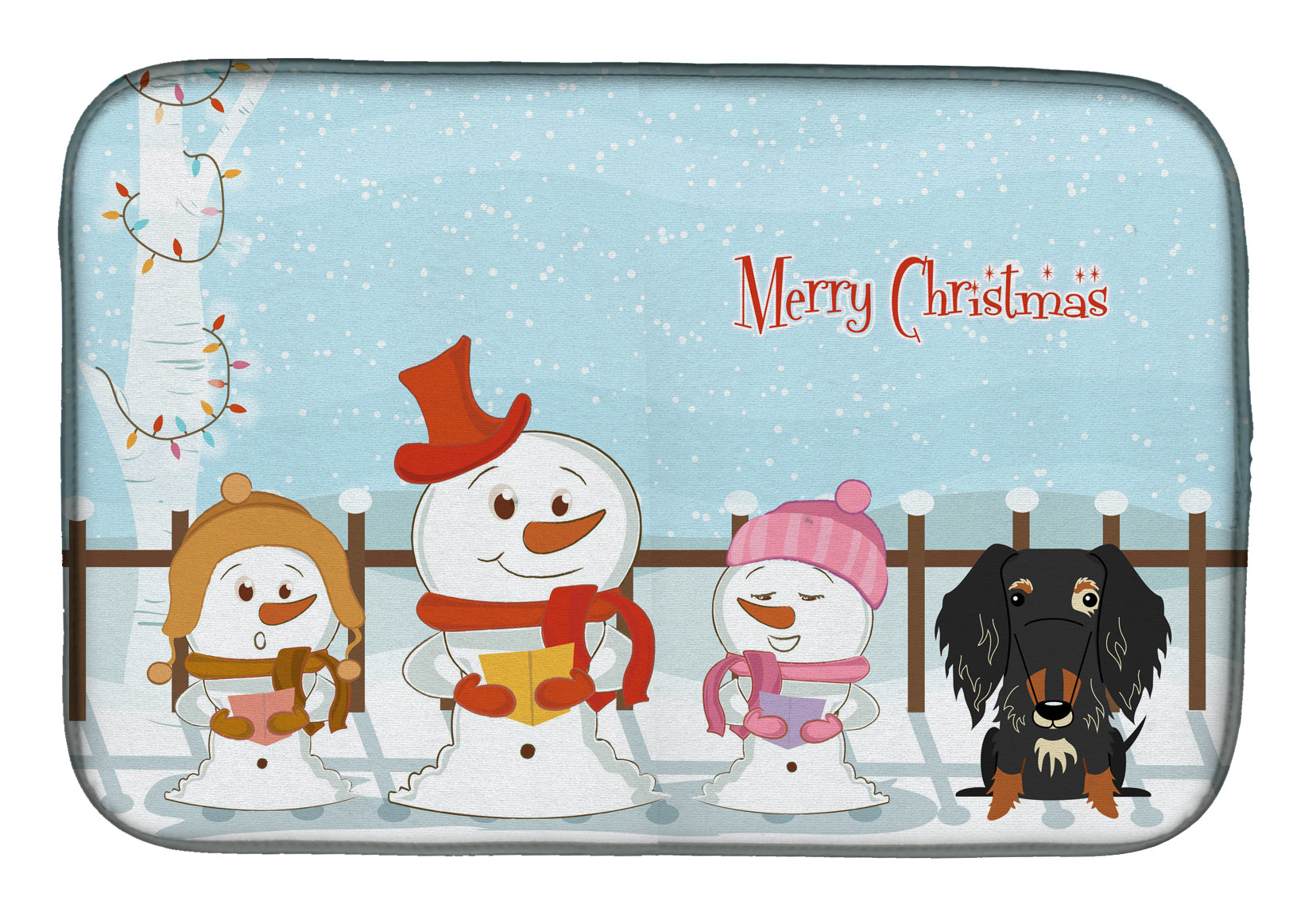 Merry Christmas Carolers Wire Haired Dachshund Dapple Dish Drying Mat BB2459DDM  the-store.com.