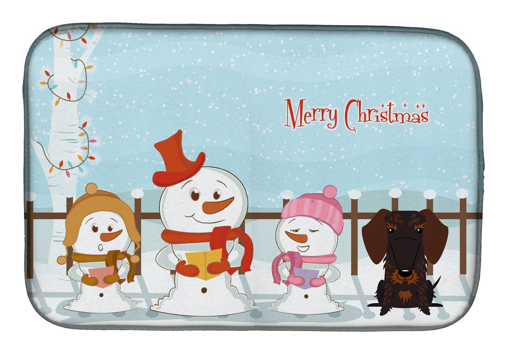 Merry Christmas Carolers Wire Haired Dachshund Chocolate Dish Drying Mat BB2460DDM  the-store.com.